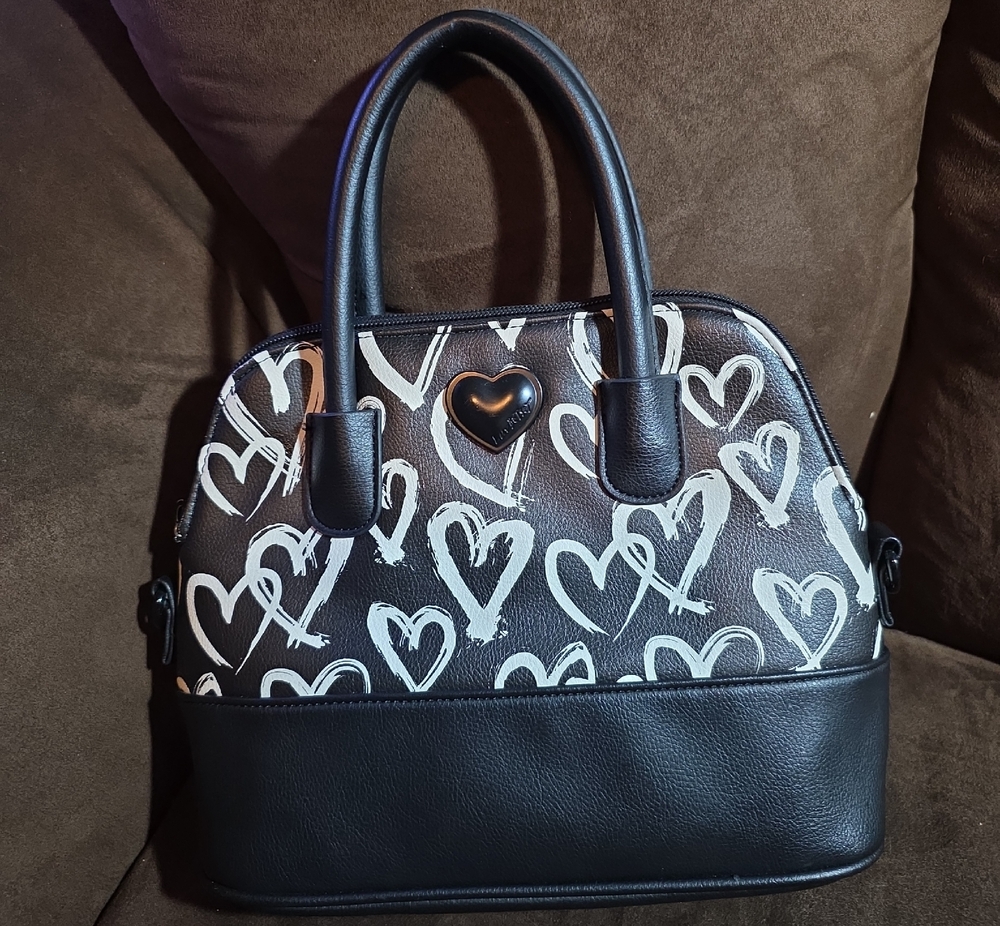 Betsey Johnson Black Heart-Print  Women Hand Bag